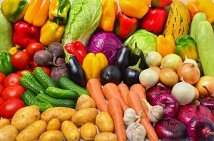 Crop of vegetables. Potatoes, tomatoes, peppers, eggplant and other vegetables.